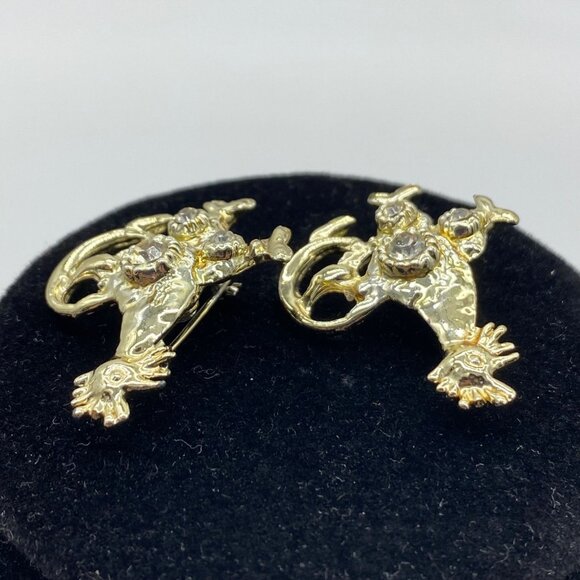 Vintage Gold Tone Roosters Brooches With Rhinestone Accents Pins Set of 2 - Picture 6 of 9